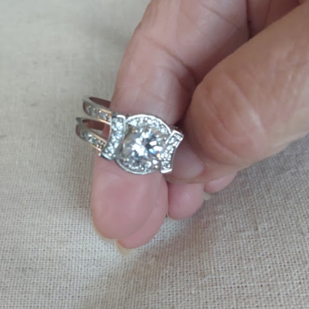 Silver Tone Clear Round Stone Statement Ring . - image 2